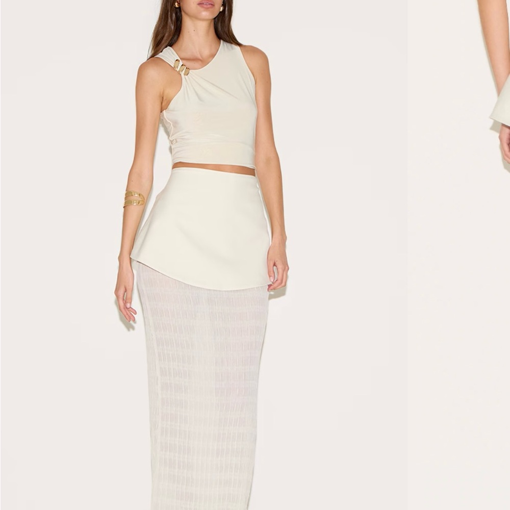 CREAM OVERLAY DETAIL TEXTURED WOVEN MAXI SKIRT